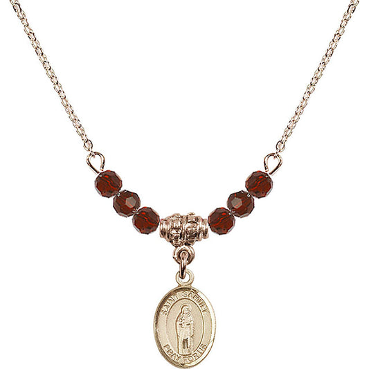 14kt Gold Filled Saint Samuel Birthstone Necklace with Garnet Beads - 9259