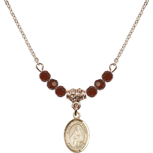 14kt Gold Filled Saint Hildegard von Bingen Birthstone Necklace with Garnet Beads - 9260