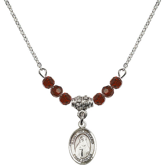 Sterling Silver Saint Hildegard von Bingen Birthstone Necklace with Garnet Beads - 9260