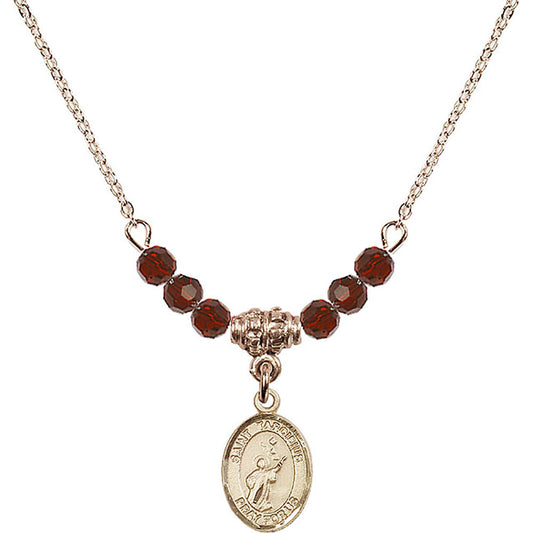 14kt Gold Filled Saint Tarcisius Birthstone Necklace with Garnet Beads - 9261