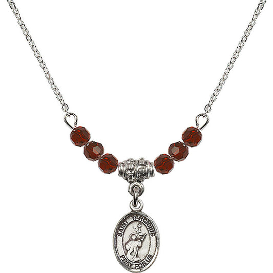 Sterling Silver Saint Tarcisius Birthstone Necklace with Garnet Beads - 9261
