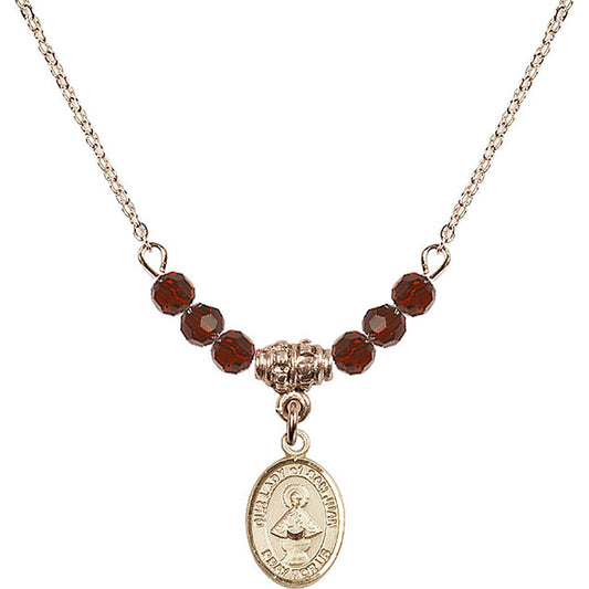14kt Gold Filled Our Lady of San Juan Birthstone Necklace with Garnet Beads - 9263