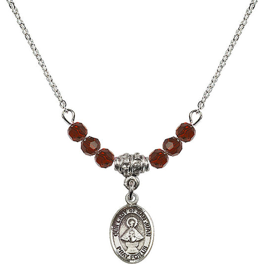 Sterling Silver Our Lady of San Juan Birthstone Necklace with Garnet Beads - 9263
