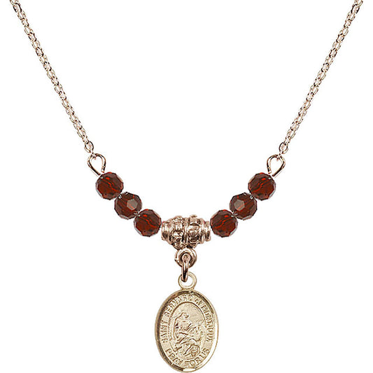 14kt Gold Filled Saint Bernard of Montjoux Birthstone Necklace with Garnet Beads - 9264