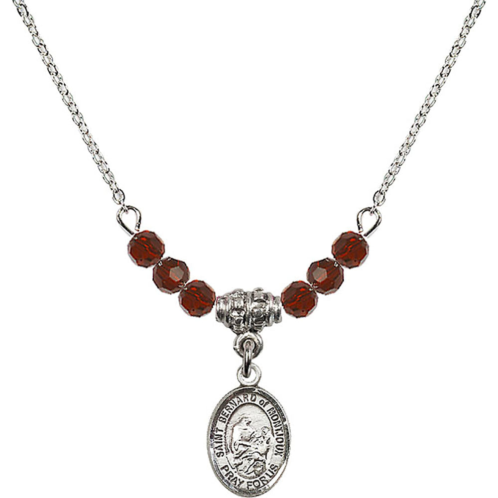 Sterling Silver Saint Bernard of Montjoux Birthstone Necklace with Garnet Beads - 9264