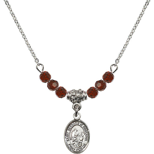 Sterling Silver Saint Bernard of Montjoux Birthstone Necklace with Garnet Beads - 9264