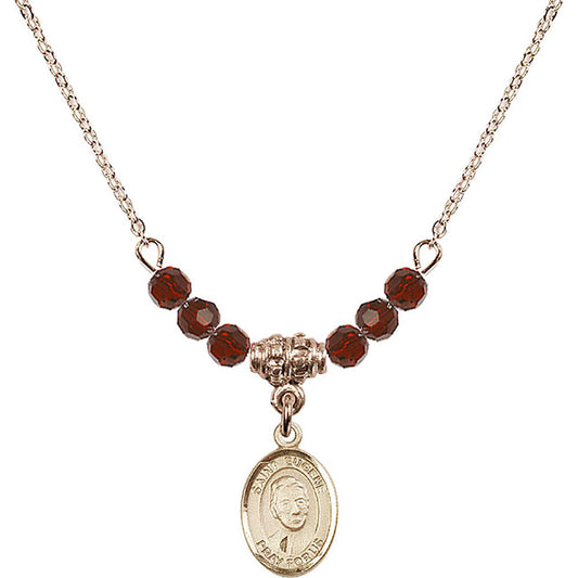 14kt Gold Filled Saint Eugene de Mazenod Birthstone Necklace with Garnet Beads - 9266