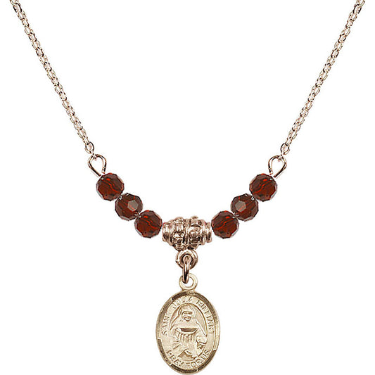 14kt Gold Filled Saint Julia Billiart Birthstone Necklace with Garnet Beads - 9267
