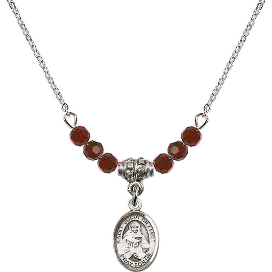 Sterling Silver Saint Julia Billiart Birthstone Necklace with Garnet Beads - 9267