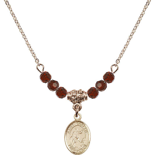 14kt Gold Filled Saint Colette Birthstone Necklace with Garnet Beads - 9268