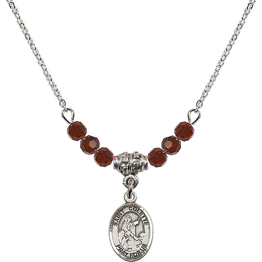 Sterling Silver Saint Colette Birthstone Necklace with Garnet Beads - 9268