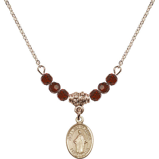 14kt Gold Filled Our Lady of Africa Birthstone Necklace with Garnet Beads - 9269