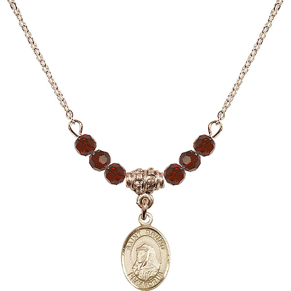 14kt Gold Filled Saint Bruno Birthstone Necklace with Garnet Beads - 9270