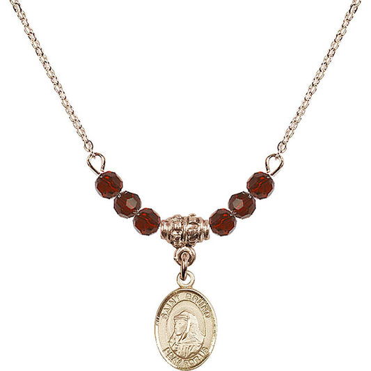 14kt Gold Filled Saint Bruno Birthstone Necklace with Garnet Beads - 9270