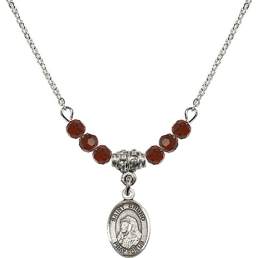 Sterling Silver Saint Bruno Birthstone Necklace with Garnet Beads - 9270