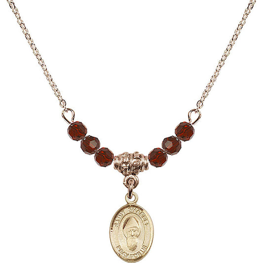 14kt Gold Filled Saint Sharbel Birthstone Necklace with Garnet Beads - 9271