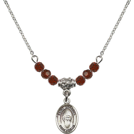 Sterling Silver Saint Sharbel Birthstone Necklace with Garnet Beads - 9271
