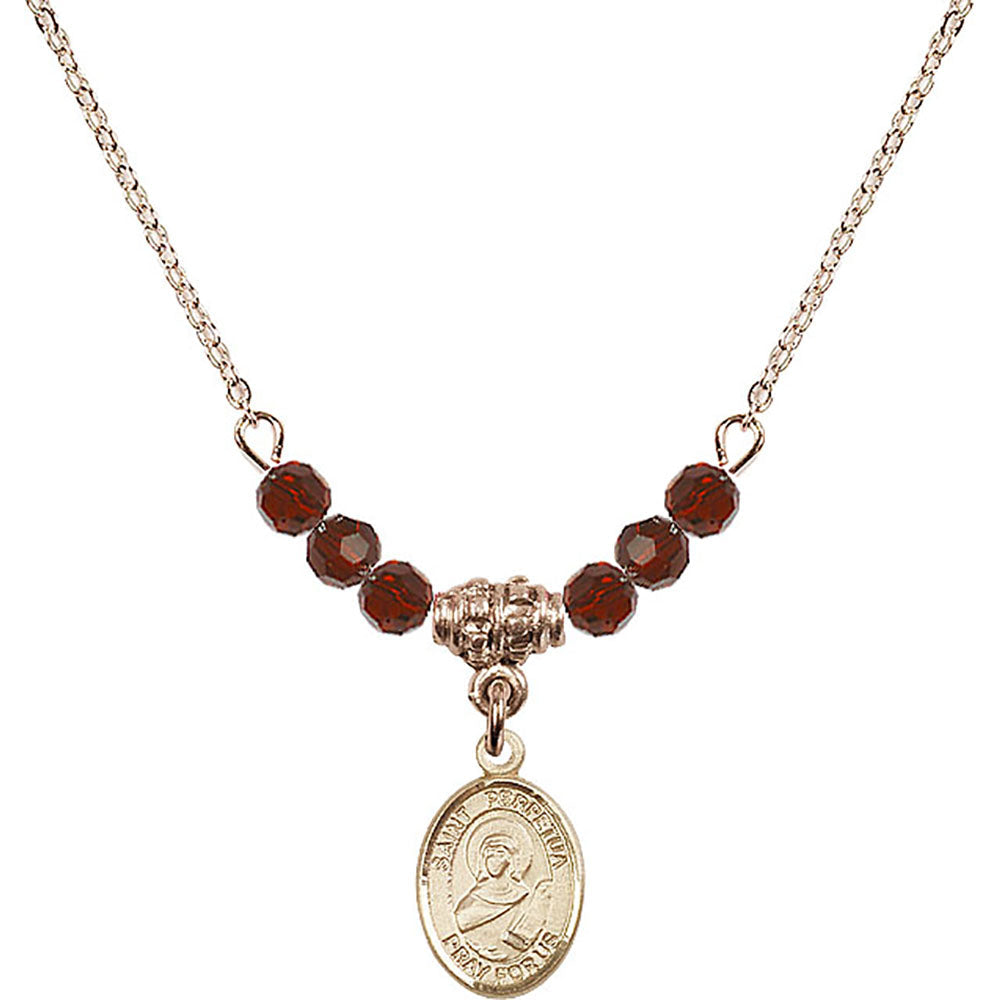 14kt Gold Filled Saint Perpetua Birthstone Necklace with Garnet Beads - 9272