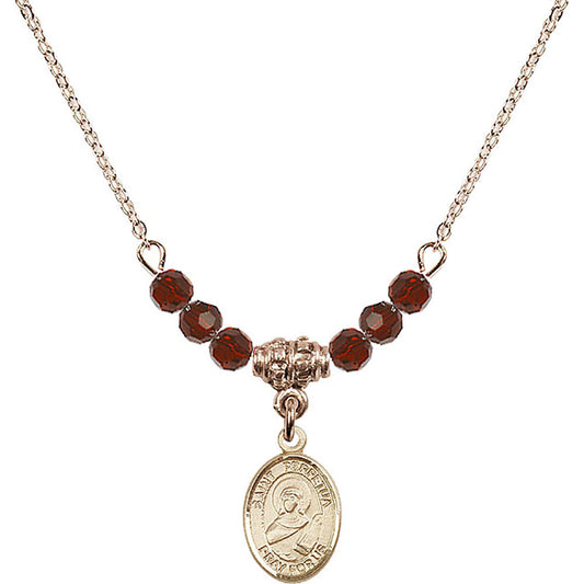 14kt Gold Filled Saint Perpetua Birthstone Necklace with Garnet Beads - 9272