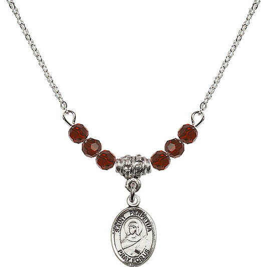Sterling Silver Saint Perpetua Birthstone Necklace with Garnet Beads - 9272