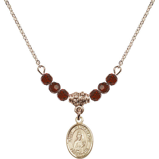 14kt Gold Filled Saint Wenceslaus Birthstone Necklace with Garnet Beads - 9273