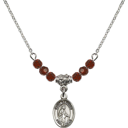Sterling Silver Saint Remigius of Reims Birthstone Necklace with Garnet Beads - 9274