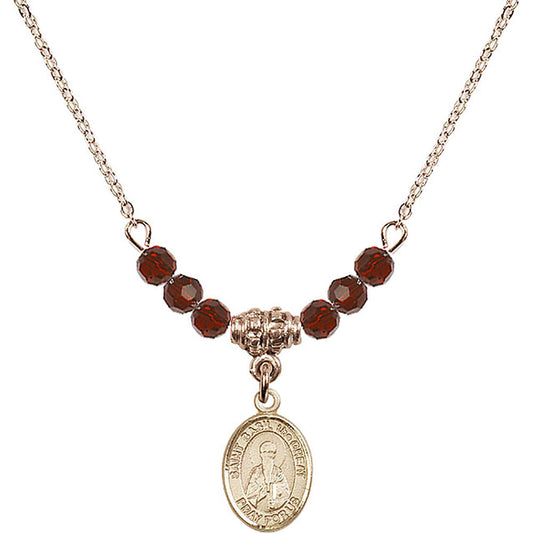 14kt Gold Filled Saint Basil the Great Birthstone Necklace with Garnet Beads - 9275
