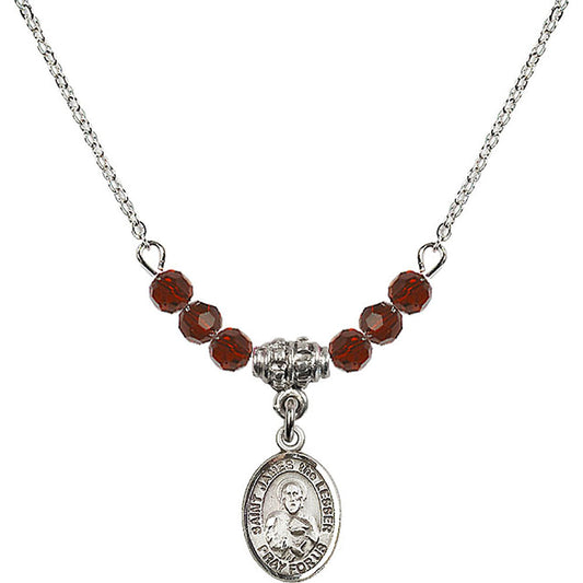 Sterling Silver Saint James the Lesser Birthstone Necklace with Garnet Beads - 9277