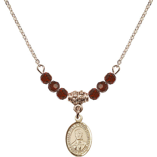 14kt Gold Filled Blessed Pier Giorgio Frassati Birthstone Necklace with Garnet Beads - 9278