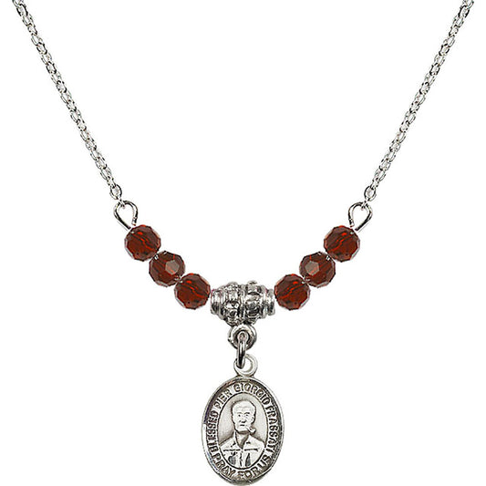 Sterling Silver Blessed Pier Giorgio Frassati Birthstone Necklace with Garnet Beads - 9278