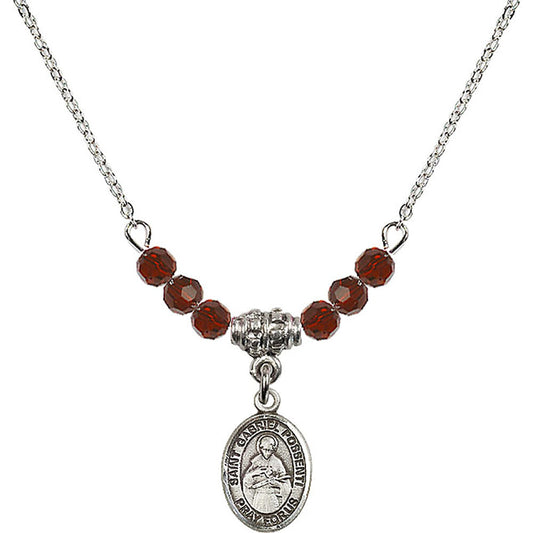 Sterling Silver Saint Gabriel Possenti Birthstone Necklace with Garnet Beads - 9279