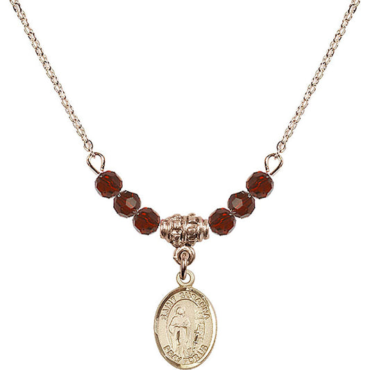 14kt Gold Filled Saint Susanna Birthstone Necklace with Garnet Beads - 9280
