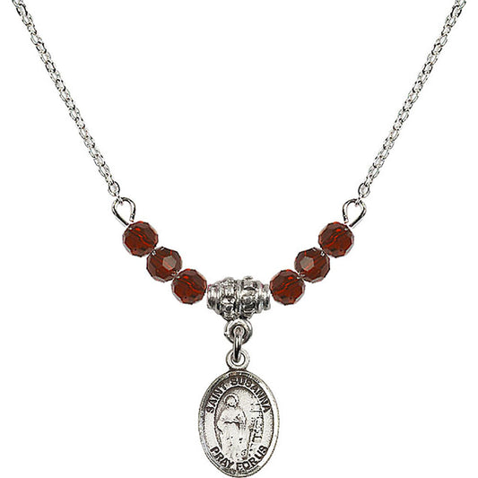 Sterling Silver Saint Susanna Birthstone Necklace with Garnet Beads - 9280
