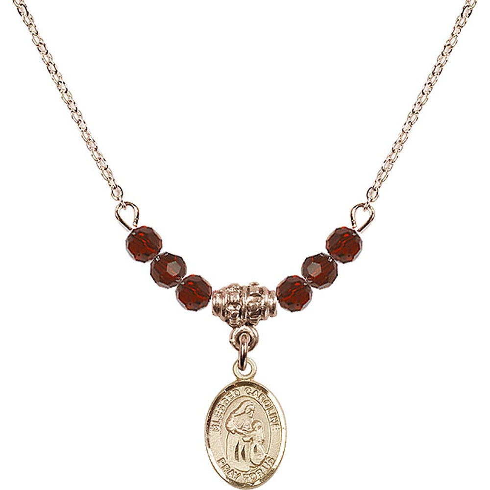 14kt Gold Filled Blessed Caroline Gerhardinger Birthstone Necklace with Garnet Beads - 9281