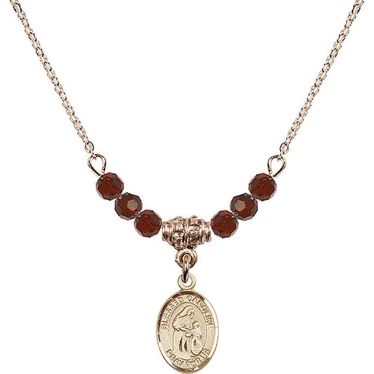 14kt Gold Filled Blessed Caroline Gerhardinger Birthstone Necklace with Garnet Beads - 9281