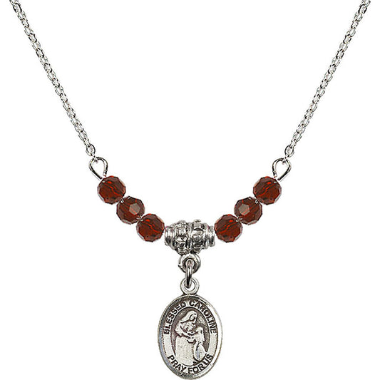 Sterling Silver Blessed Caroline Gerhardinger Birthstone Necklace with Garnet Beads - 9281