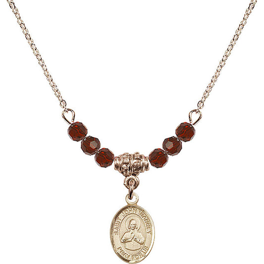 14kt Gold Filled Saint John Vianney Birthstone Necklace with Garnet Beads - 9282