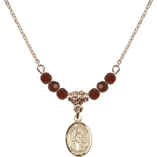 14kt Gold Filled Saint Walter of Pontoise Birthstone Necklace with Garnet Beads - 9285