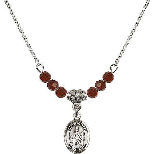 Sterling Silver Saint Walter of Pontoise Birthstone Necklace with Garnet Beads - 9285