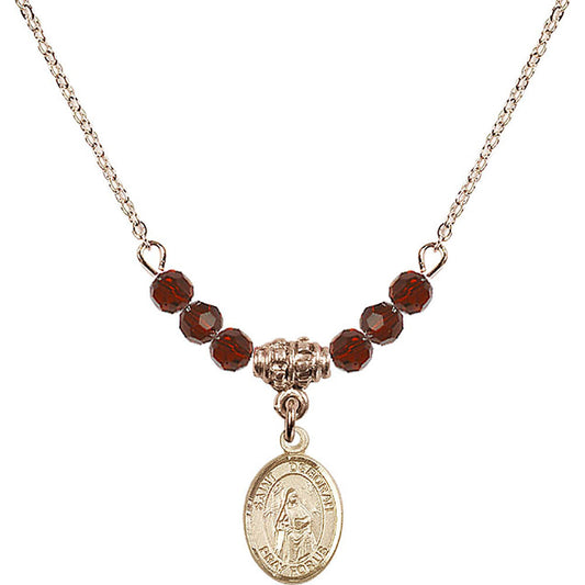 14kt Gold Filled Saint Deborah Birthstone Necklace with Garnet Beads - 9286