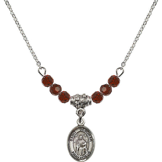 Sterling Silver Saint Deborah Birthstone Necklace with Garnet Beads - 9286
