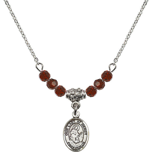 Sterling Silver Our Lady of Mercy Birthstone Necklace with Garnet Beads - 9289