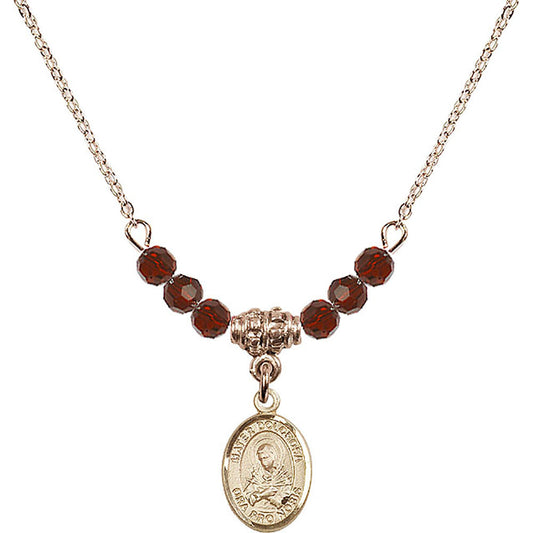 14kt Gold Filled Mater Dolorosa Birthstone Necklace with Garnet Beads - 9290