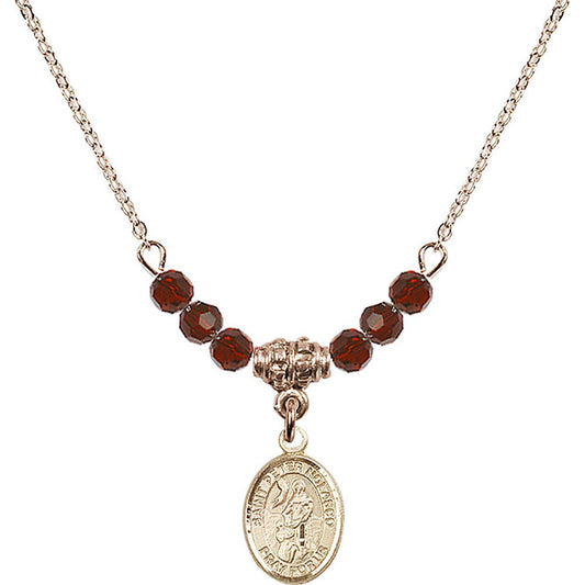 14kt Gold Filled Saint Peter Nolasco Birthstone Necklace with Garnet Beads - 9291