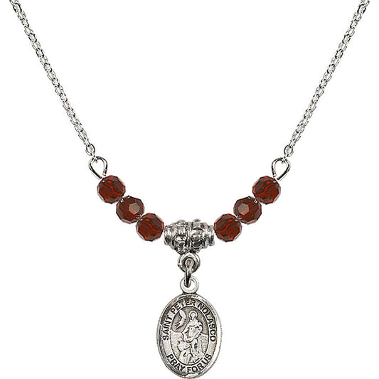 Sterling Silver Saint Peter Nolasco Birthstone Necklace with Garnet Beads - 9291