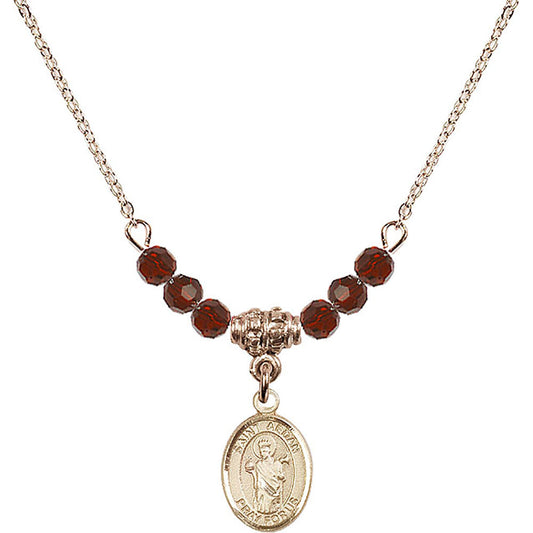 14kt Gold Filled Saint Aedan of Ferns Birthstone Necklace with Garnet Beads - 9293