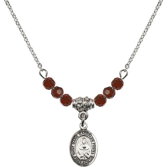 Sterling Silver Saint Marie Magdalen Postel Birthstone Necklace with Garnet Beads - 9294