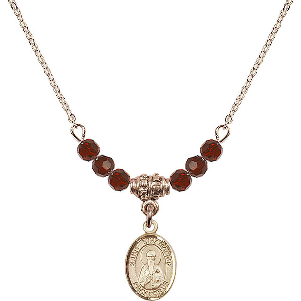 14kt Gold Filled Saint Athanasius Birthstone Necklace with Garnet Beads - 9296