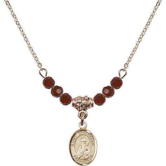 14kt Gold Filled Saint Athanasius Birthstone Necklace with Garnet Beads - 9296