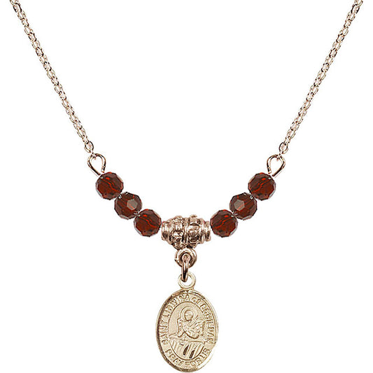 14kt Gold Filled Saint Lidwina of Schiedam Birthstone Necklace with Garnet Beads - 9297